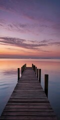 Obraz premium Wooden Pier Leading to a Calm Lake at Sunset