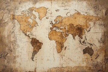 Detailed Vintage World Map Artwork with Brown Tones and Texture