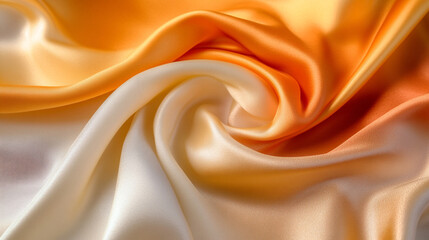 Obraz premium Luxurious silk fabric in vibrant shades of orange and cream on display. 