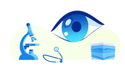 A graphic representation of eye care and medical tools.