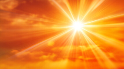 Fototapeta premium Bright sun illuminating a vibrant sky during golden hour in summer. 