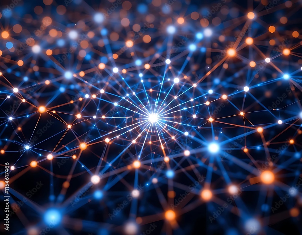 Poster abstract network nodes illuminate connections
