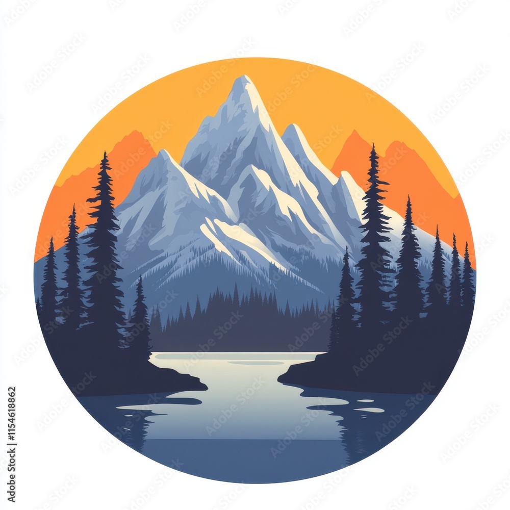 Poster a mountain range with a river running through it. generative ai