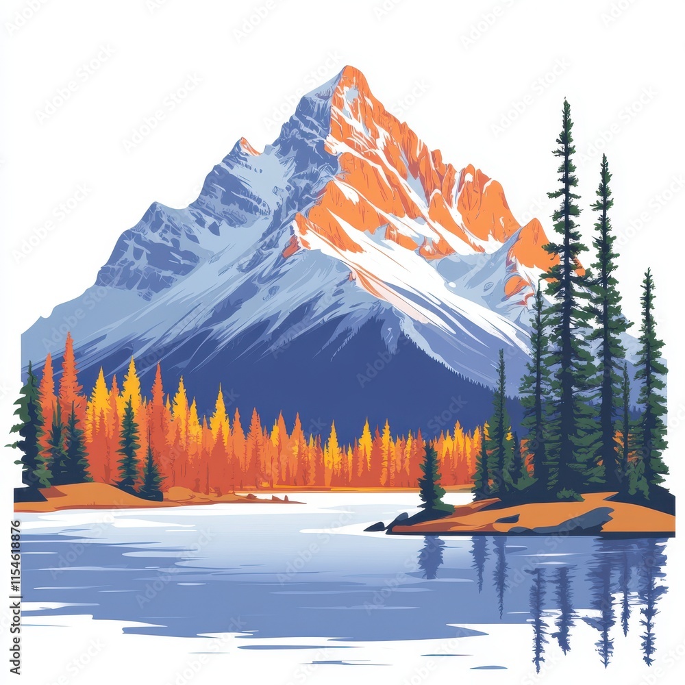 Poster a mountain range with a lake in the foreground. generative ai