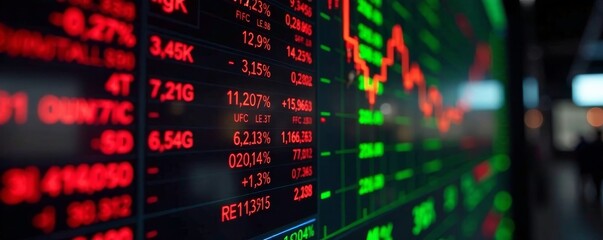 A red and green LED display showing stock prices with animated motion, led display, animation