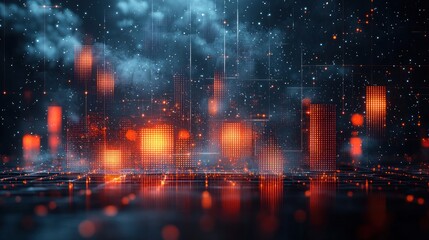 Fototapeta premium Digital Metropolis: A futuristic cityscape illuminated by vibrant, glowing structures, a mesmerizing blend of technology and urban fantasy.