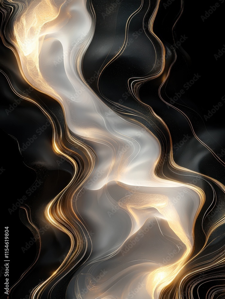 Poster dynamic obsidian fractal patterns glowing in the dark abstract art digital environment close-up view
