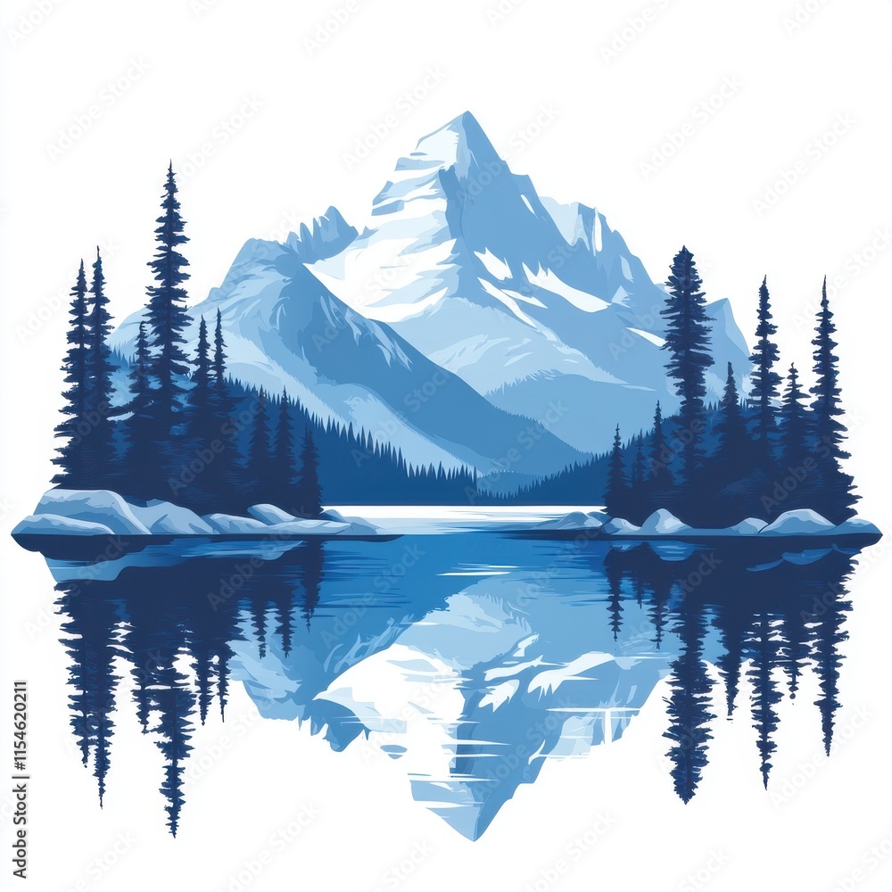 Poster a mountain range with a lake in the foreground. generative ai