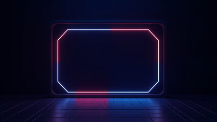 AI generative.  Futuristic frame border of rectangle shape with neon glow effect on dark background. Set 13
