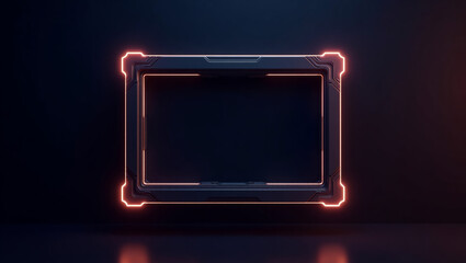 AI generative.  Futuristic frame border of rectangle shape with neon glow effect on dark background. Set 14