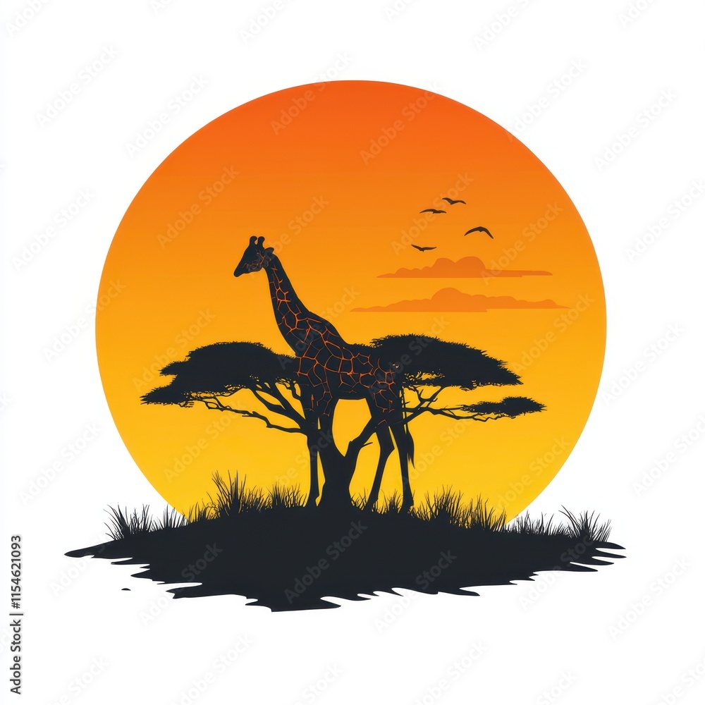 Aufkleber a giraffe is standing in front of a tree in a savanna. generative ai