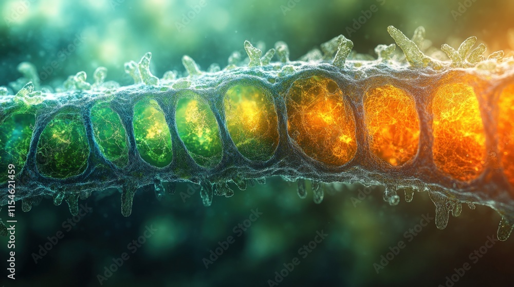 Poster microscopic view of vibrant, glowing cells with a gradient color scheme.