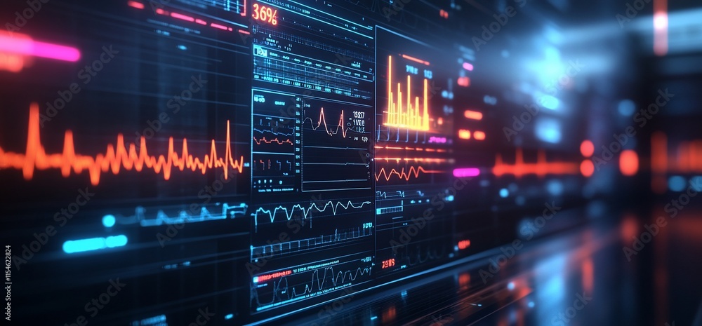 Aufkleber digital display of health data with waveforms and statistics.
