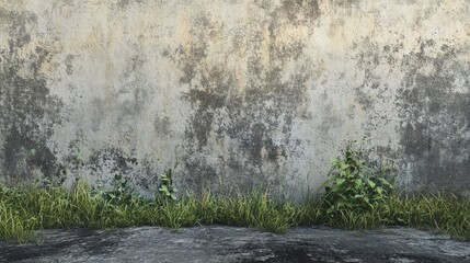 Fototapeta premium Weathered Wall with Grass and Cracks 