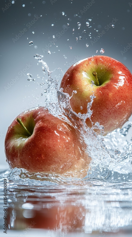 Aufkleber dynamic splash of submerged apples breaking water surface studio setting high-quality close-up persp