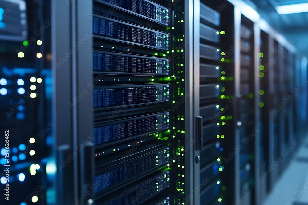 Aufkleber server racks in a data center. concept of technology, data, and digital infrastructure.