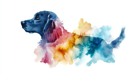 colorful watercolor silhouette of dog, showcasing vibrant hues