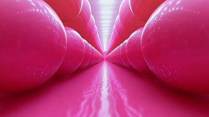 Pink glossy spheres in a tunnel.