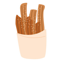 Homemade Spanish churros with sugar and cinnamon