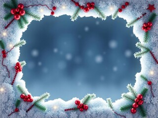 Snow covered frame with empty center, frosty border for winter designs, seasonal atmosphere, seasonal, holiday, snowy border