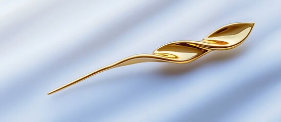 A gold pin shaped into an elegant design, resting on a flawless white background under vibrant, well-lit conditions. contrast, white background, well-lit