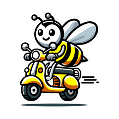 a bee on a yellow scooter with a bee on the side.