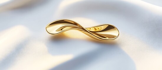 A gold pin shaped into an elegant design, resting on a flawless white background under vibrant, well-lit conditions. contrast, white background, well-lit