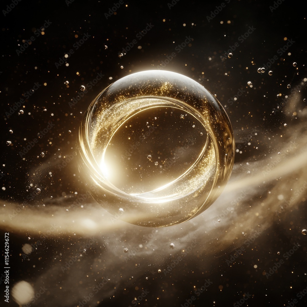 Poster dynamic cosmic orb surrounded by dust particles outer space digital art dark environment close-up vi