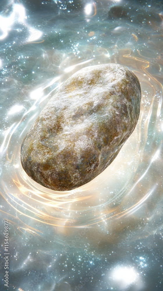 Aufkleber Celestial smooth pebble floating in shallow pool of glimmering water nature abstract tranquil close-up