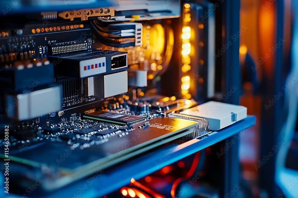 Poster inside a computer server. concept of technology, data center, and hardware.