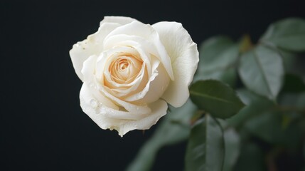 Soft focus action of tear falling on white rose nature scene emotional content indoor setting close-up viewpoint