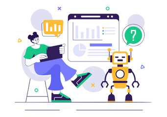Machine Learning Vector Illustration featuring Artificial Intelligence Jobs, Scientists Working with Big Data and Technology Engineers in a Background