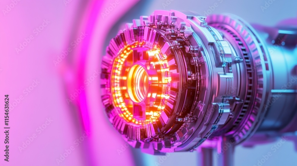 Poster futuristic energy core technology with glowing elements illuminating a high-tech setting and intrica