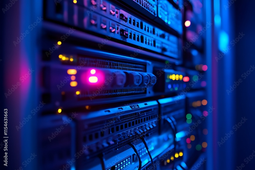 Aufkleber server rack network infrastructure. concept of data center technology.