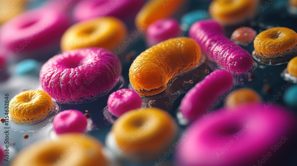 Aufkleber microscopic view of colorful bacteria and microorganisms.