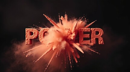 A dynamic explosion of the word "POWER" surrounded by a cloud of dust and particles.