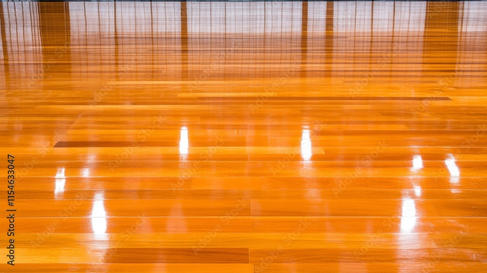Poster glossy wooden floor reflecting light in a spacious indoor area with large windows creating a warm an