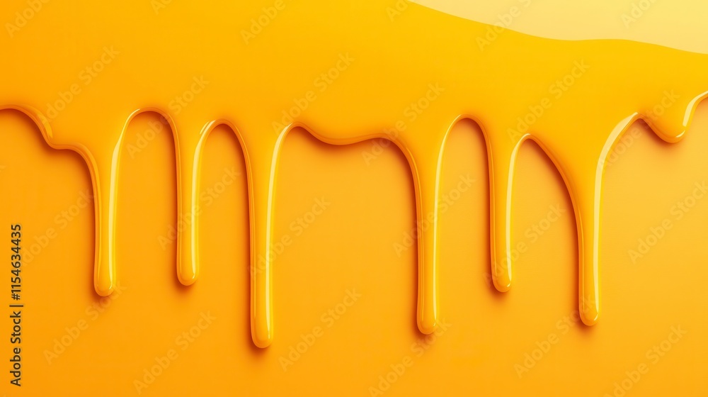 Poster dripping golden yellow paint cascading down a smooth surface creating an artistic and vibrant visual