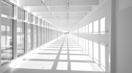 Obraz premium Sunlit modern white corridor interior.