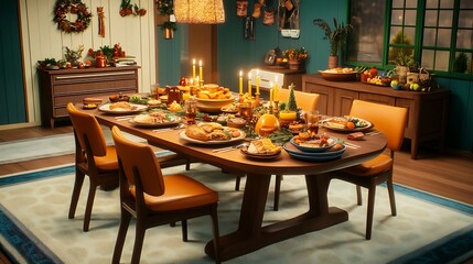 Beautifully Decorated Holiday Feast Setup