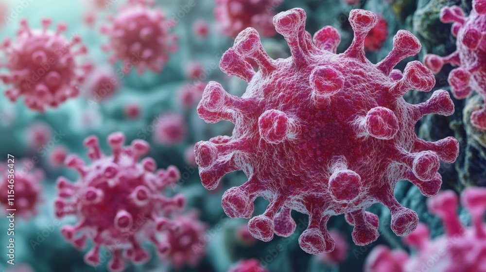 Poster microscopic view of a cluster of viruses.