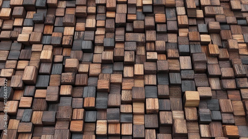 Poster an intricately arranged mosaic of wooden blocks showcasing various shades and textures in a captivat