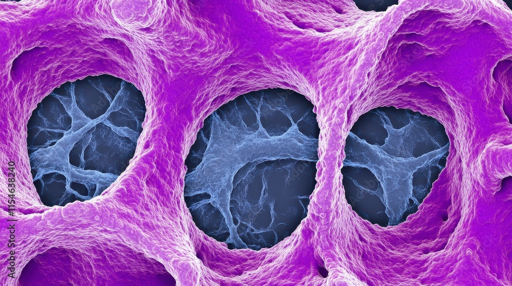 Poster microscopic view of neurons within a vibrant purple cellular structure showcasing intricate details 