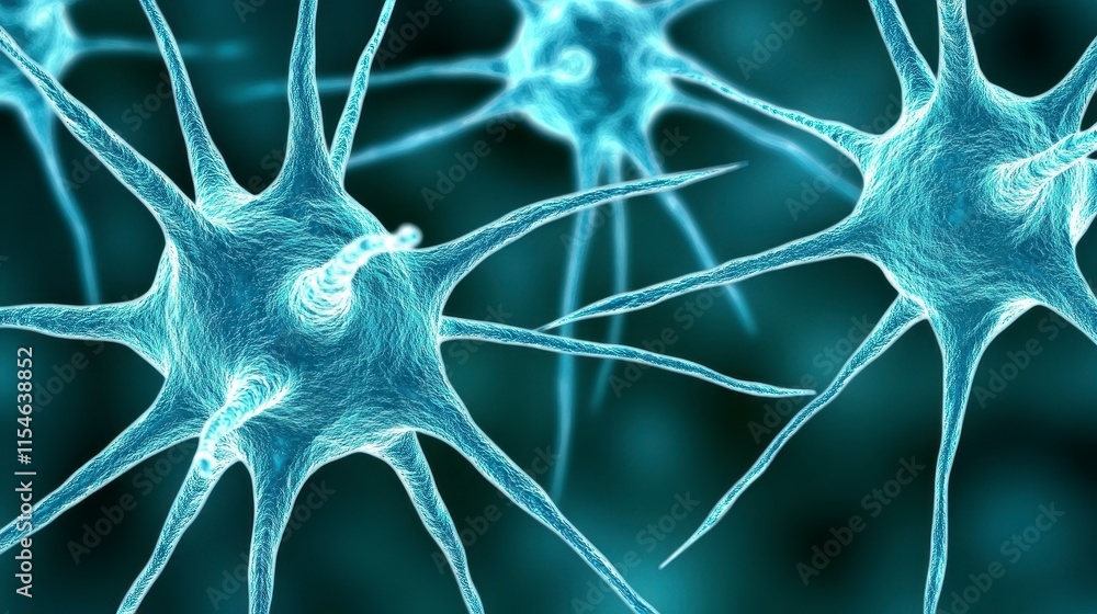 Poster intricate details of luminous neurons showcasing their complex structures and connections in a micro