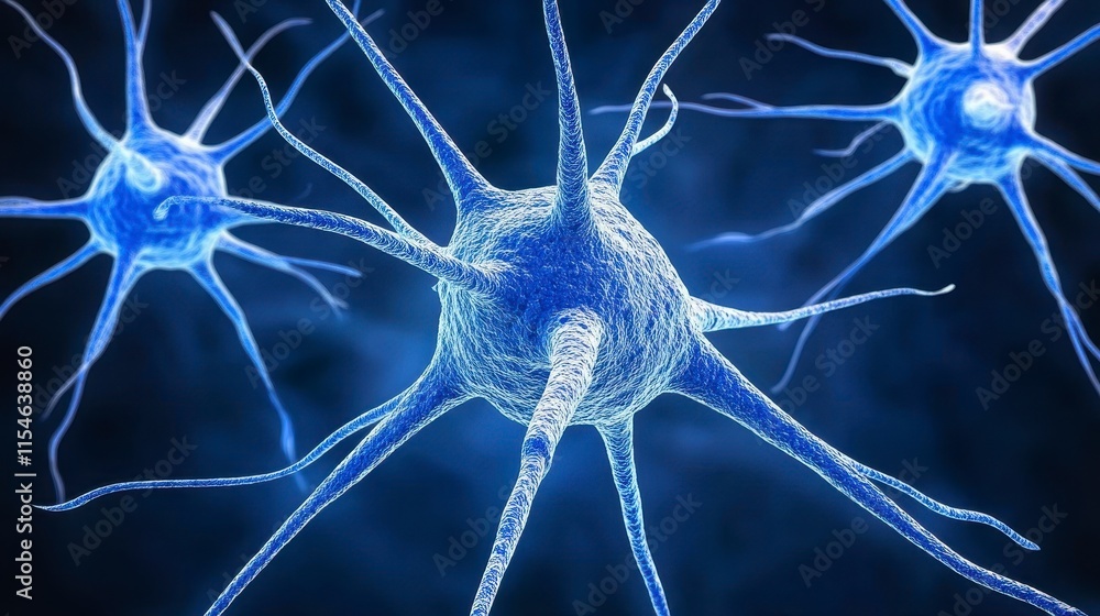 Poster intricate blue neurons interconnected in a neural network showcasing the complexity of the human ner