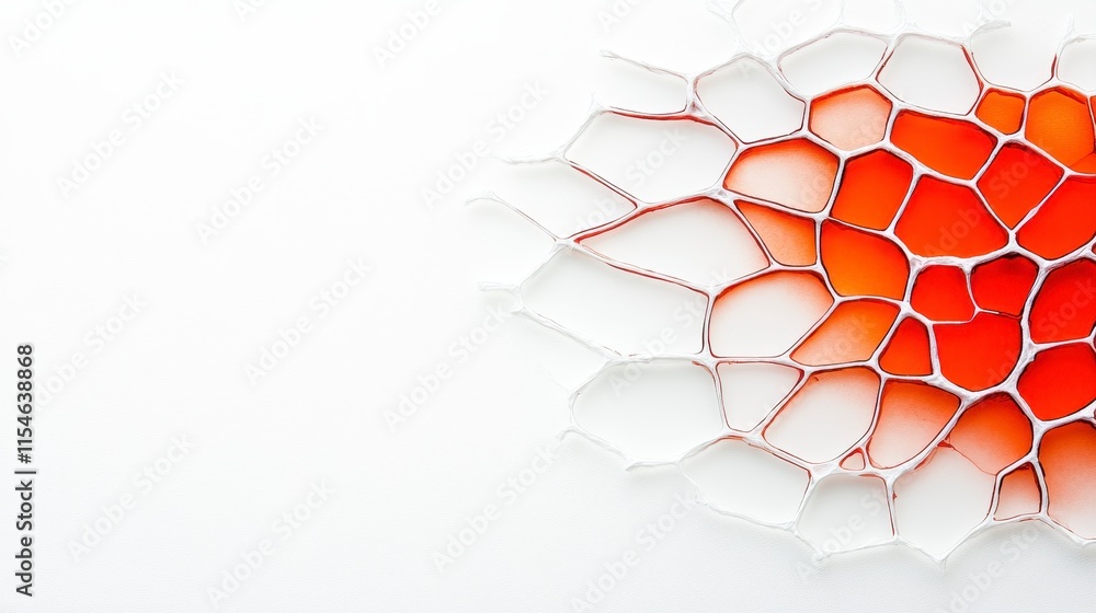 Poster abstract cellular structure with vibrant red and white hues showcasing a creative and artistic desig