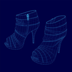 Pair of high heels are shown in a blue color. The shoes are designed to look like they are made of a 3D material. The shoes are shown in a close up view, and the details of the shoes are very clear