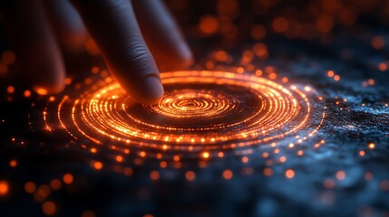 Fingertip activating glowing circular interface.