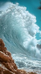 Obraz premium A giant wave in soft morning light symbolizing energy and movement on a sunny day