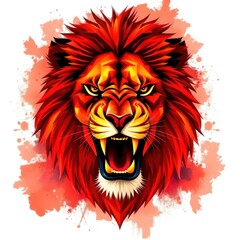 Obraz premium A vibrant, stylized illustration of a roaring lion's head with dynamic colors and splashes.